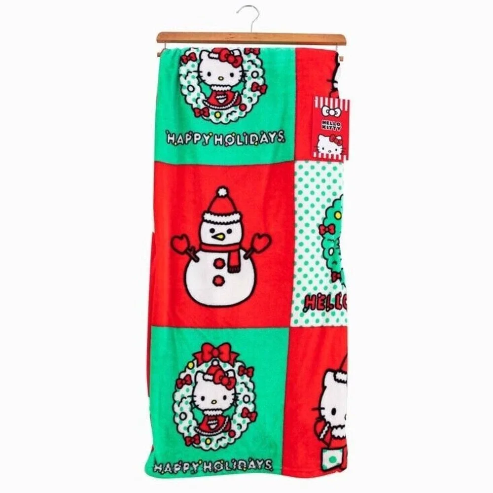 Hello Kitty‎ Christmas Holiday Hugs Silk Touch Throw Blanket Red Green 50x70 NEW